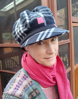 Black and white plaid Baker Boy Cap with pink accents