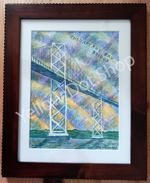 Framed Chesapeake Bay Bridge Watercolor Painting