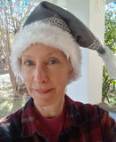 Gray fleece stocking cap with faux fur trim