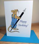 Birthday Card - Mouse with old style ink pen