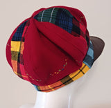 Red wool bakerboy cap with plaid, cotton lining