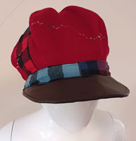 Red wool bakerboy cap with plaid, cotton lining