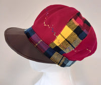 Red wool bakerboy cap with plaid, cotton lining