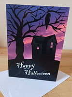 Haunted House and Raven Halloween Card