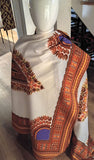 African Print White Shawl - Fabric - Cloth